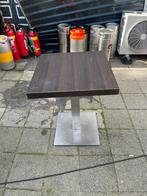 6x Horecatafel met RVS voet en donker houten blad, Huis en Inrichting, Ophalen, Gebruikt, Rechthoekig, 60 cm of meer