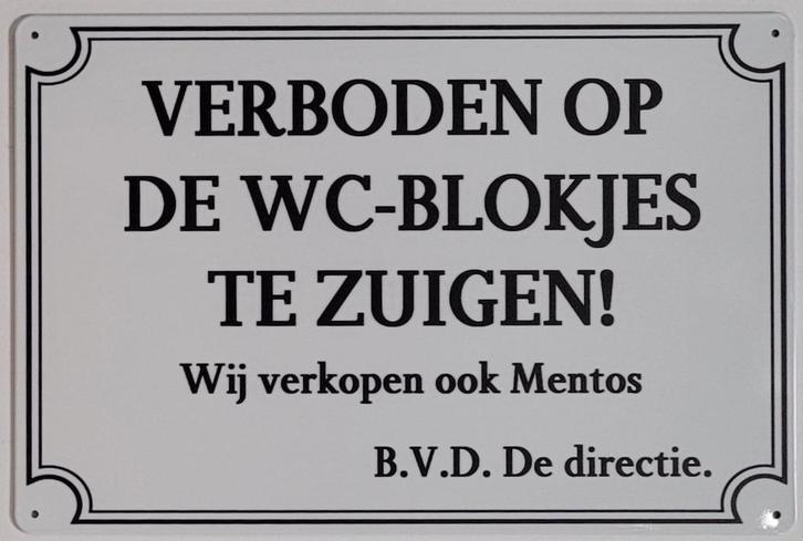 Verboden op wc blokjes te zuigen reclamebord van metaal deco, Huis en Inrichting, Woonaccessoires | Tekstborden en Spreuken, Nieuw