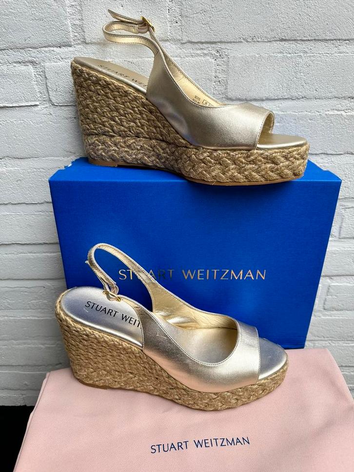 Stuart Weitzman sandalen espadrilles peeptoe 41 leder, Kleding | Dames, Schoenen, Nieuw, Espadrilles of Moccasins, Overige kleuren