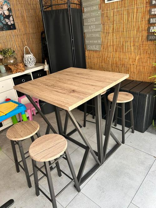 Bartafel met 4 krukken, Huis en Inrichting, Tafels | Statafels, Gebruikt, Ophalen