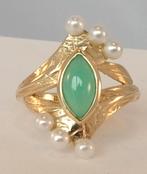 Massief gouden ring met Parels en Chrysopraas, nieuw, Met edelsteen, Verzenden, Wit, Nieuw