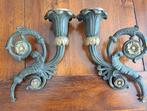 2 Antieke (originele) koperen (piano) kandelaars, Gebruikt, Brons of Koper, Ophalen of Verzenden, Minder dan 25 cm