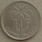Belgisch Congo, 1 franc 1927 (Frans), Ophalen of Verzenden, Overige landen, Losse munt