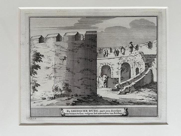 Prent, ets, gravure burcht te Leiden, Antiek en Kunst, Kunst | Etsen en Gravures, Ophalen of Verzenden