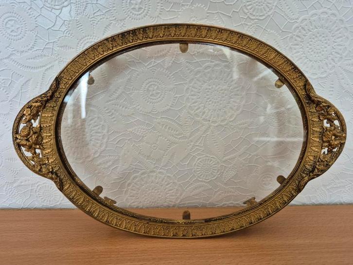 Antiek Victoriaans verguld ormolu kaptafel dienblaadje glas, Antiek en Kunst, Antiek | Koper en Brons, Ophalen of Verzenden