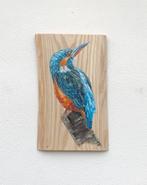 Schilderij ijsvogel op natuurlijk hout, Verzenden
