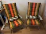 2x tuinstoelen met kussens, Ophalen, Gebruikt, Kunststof, Verstelbaar