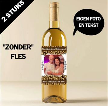 2x Huwelijk wijnfles sticker wijn cadeau maken met eigen fot beschikbaar voor biedingen