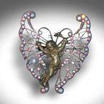 Zilveren 925 broche engel met Swarowski gekleurde steentjes, Met kristal, 4 tot 7 cm, Ophalen of Verzenden, Zo goed als nieuw