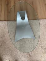 Glazen bijzettafel op wieltjes, Gebruikt, Glas, 75 cm of meer, Ovaal