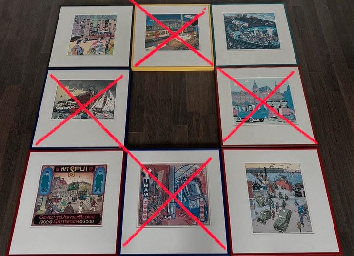 Set van 4 afbeeldingen GVB Amsterdam, Verzamelen, Spoorwegen en Tramwegen, Gebruikt, Overige soorten, Kaart of Prent, Ophalen