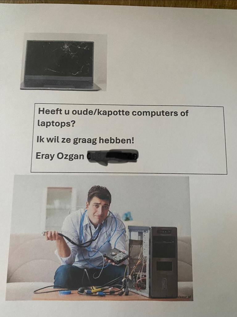 Heeft u oude/kapotte laptops pc ik neem hem graag van u over, Computers en Software, Ophalen, Overige typen