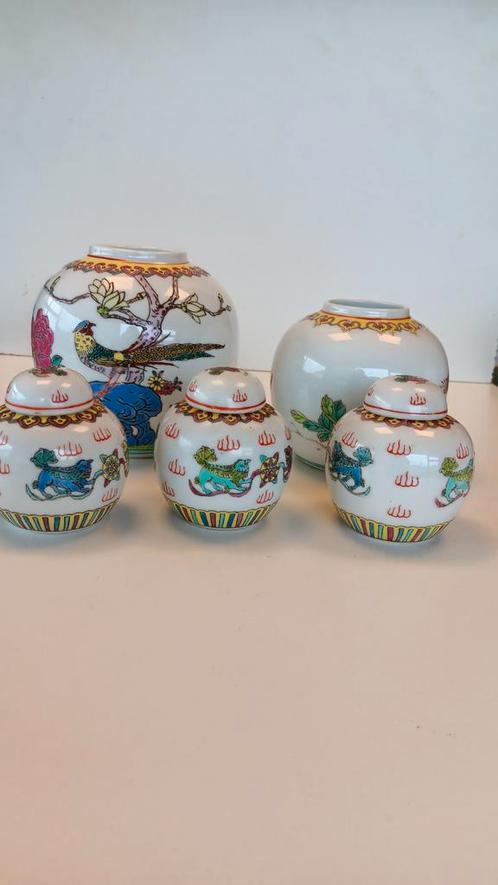 5 Chinese potten voor gember en kruiden, Antiek en Kunst, Antiek | Porselein, Ophalen of Verzenden