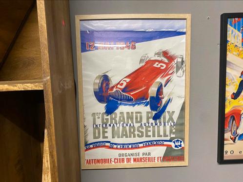 Grand prix marseille 1946 reprint op canvas ingelijst 50x70, Verzamelen, Posters, Nieuw, Sport, A1 t/m A3, Rechthoekig Staand