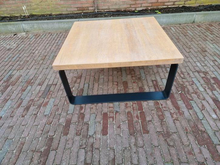 Stalen Frame Salontafel met Eikenhouten Blad, Huis en Inrichting, Tafels | Salontafels, Gebruikt, Minder dan 50 cm, 50 tot 100 cm