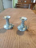 2 stuks tinnen kandelaars, Ophalen of Verzenden, Overige materialen