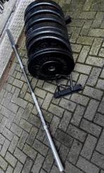 110kg Crossmaxx Bumperplates, Barbell 220cm , Opbergrek, Ophalen, Gebruikt, Halterschijven