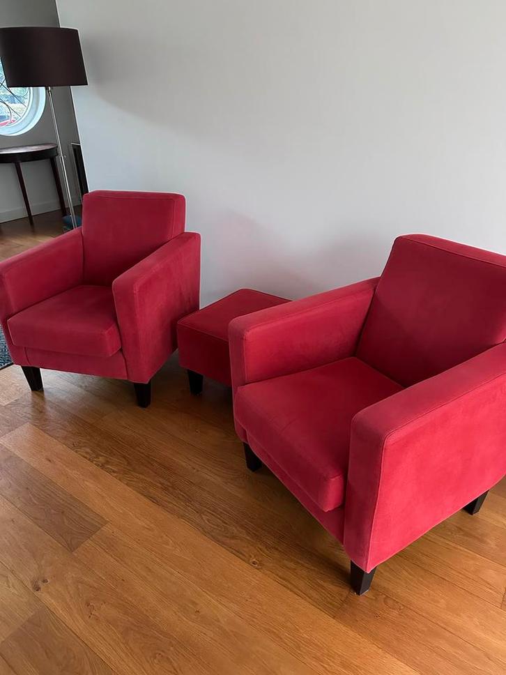 Twee prachtige fauteuils met hocker, Huis en Inrichting, Fauteuils, Zo goed als nieuw, Stof, 50 tot 75 cm, 75 tot 100 cm, Ophalen