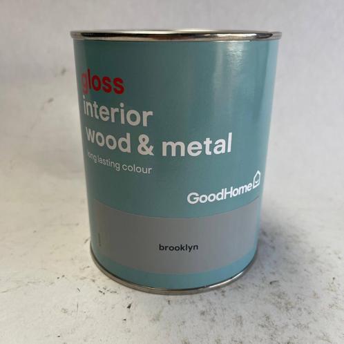 GoodHome Binnenlak Verf Brooklyn Grijs Glans 750ml, Doe-het-zelf en Verbouw, Verf, Beits en Lak, Nieuw, Verf, Minder dan 5 liter