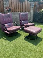 Rolf Benz 'Torino' – 2 Fauteuils + 1 Poef in Diep Paars, Ophalen, Stof