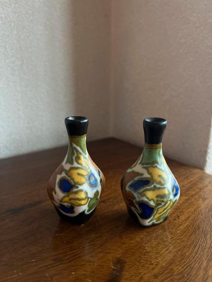 Ivora Gouds Plateel Miniatuur Vaasjes, Antiek en Kunst, Antiek | Keramiek en Aardewerk, Ophalen of Verzenden