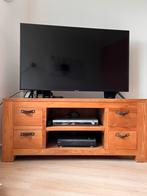 Mooie houten tv kast, met 4 laden en 2 open vakken., Huis en Inrichting, Kasten | Televisiemeubels, Gebruikt, 100 tot 150 cm, Ophalen of Verzenden