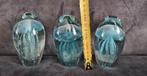 3x kwal in glas. Mond geblazen item. BLAUW 11 cm hoog., Ophalen, Zo goed als nieuw