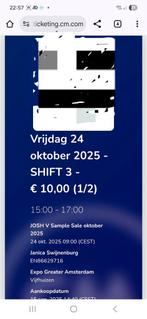 Josh V sample Sale 24 okt. 15.00 uur 2 kaarten, Twee personen, Oktober