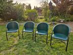 4 stevige leren stoelen. Groen met zwart. Zwart buisframe, Huis en Inrichting, Stoelen, Ophalen, Gebruikt, Zwart, Leer