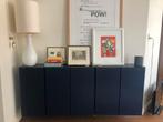 Blauw sideboard, blauwe kastwand, hangkast, Ophalen, 150 tot 200 cm, Teakhout, 25 tot 50 cm