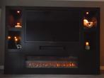 Zwarte Cine Wall kast met elektrische sfeerhaard, Ophalen of Verzenden, 25 tot 50 cm, 200 cm of meer