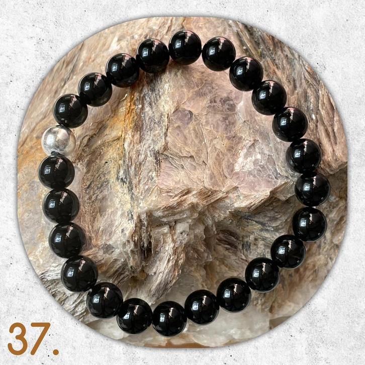🦋MJB Armband nr: 37 Onyx halfedelsteen 17 cm, Sieraden, Tassen en Uiterlijk, Armbanden, Nieuw, Overige materialen, Zwart, Met edelsteen