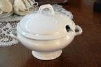 Brocante soepterrine wit aardewerk, Ophalen of Verzenden