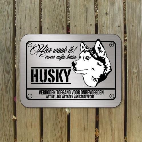 waakbord Husky  RVS look geborsteld, Dieren en Toebehoren, Honden-accessoires, Nieuw, Ophalen of Verzenden