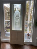 Antieke paneeldeur geëtst en gezandstraald glas, Doe-het-zelf en Verbouw, Deuren en Horren, Ophalen, Glas, Binnendeur, 200 tot 215 cm