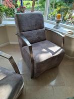 2 identieke fauteuils industrieel stalen armleuningen&poten, Ophalen, Gebruikt, 75 tot 100 cm, Metaal