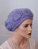 Handgemaakte Gebreide Baret Lila, Handgemaakt, Ophalen of Verzenden, Nieuw, Muts