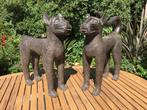 Bronzen Sculptuur - Benin Brozen Luipaarden - 65 cm, Antiek en Kunst, Ophalen, Brons