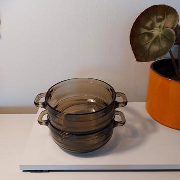 Vintage Arcoroc (soep)kommetjes rookglas, 2 stuks beschikbaar voor biedingen