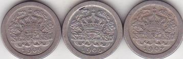 NEDERLAND 3 RONDE STUIVERS 1907 - 1908 - 1909 beschikbaar voor biedingen