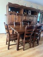 Massief Eiken Uitschuifbare Eettafel + 6 Stoelen, Huis en Inrichting, Ophalen, Gebruikt, 6 tot 8 stoelen