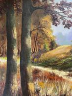 Klassiek schilderij Jenny Bleveld Wichers boslandschap hertj, Ophalen of Verzenden