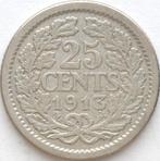 XntriQ-Coins - zilveren 25 Cent 1913 Wilhelmina, Postzegels en Munten, Munten | Nederland, Zilver, 25 cent, Ophalen of Verzenden