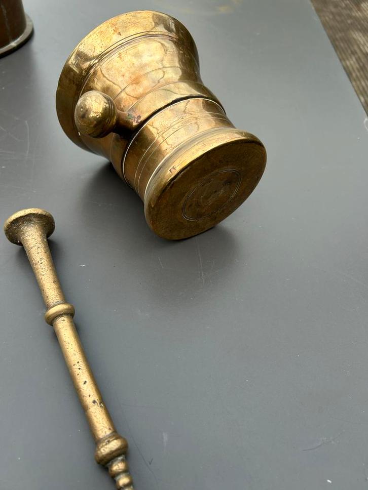 Antieke Koperen Vijzel met dubbele Stamper, Antiek en Kunst, Antiek | Koper en Brons, Koper, Ophalen of Verzenden