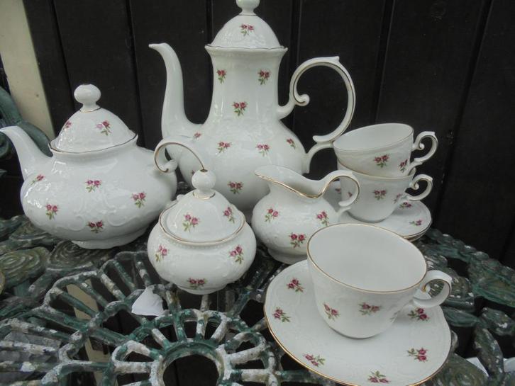 Koffie- en Theepot + roomstel Seltmann Weiden roze roosjes, Antiek en Kunst, Antiek | Servies los, Ophalen of Verzenden