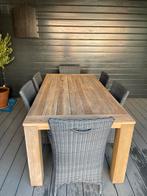 Tuintafel met 6 stoelen en 2 voetenbankjes, Tuin en Terras, Ophalen, Zo goed als nieuw, 6 zitplaatsen, Tuinset