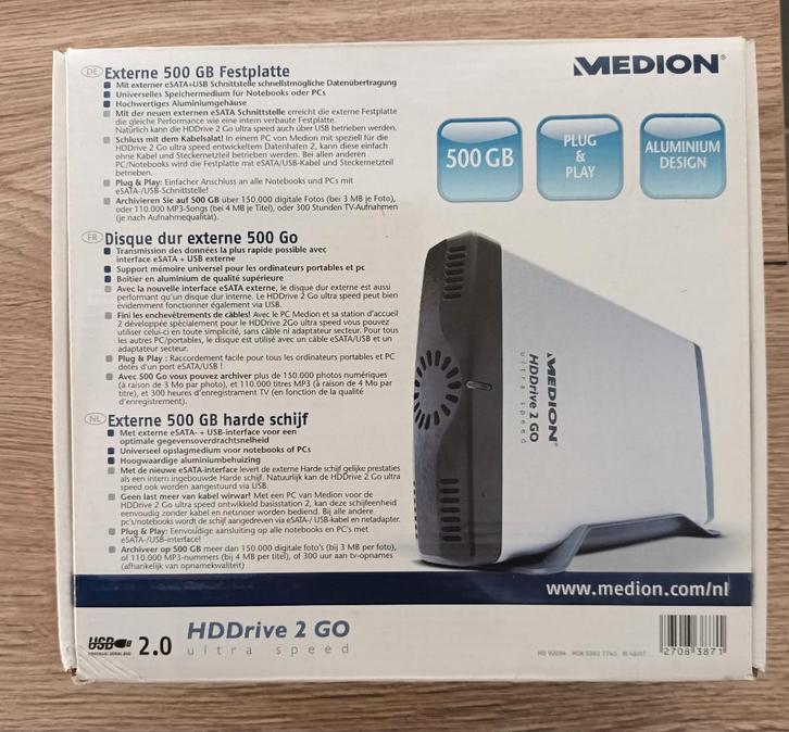 Te Koop: Externe Harde schijf Medion HD Drive 2 Go, Computers en Software, Harde schijven, Zo goed als nieuw, Laptop, Extern, HDD