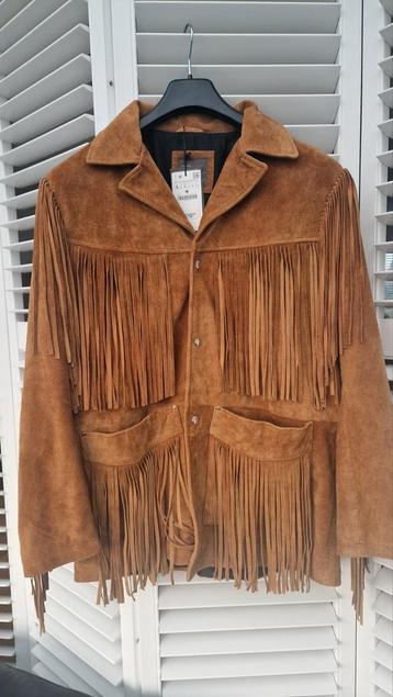 Nieuwe Zara suede heren jas met franjers cognac mt L beschikbaar voor biedingen