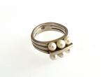 Vintage ring zilver Akoya parels, Verzenden, Zo goed als nieuw, Zilver