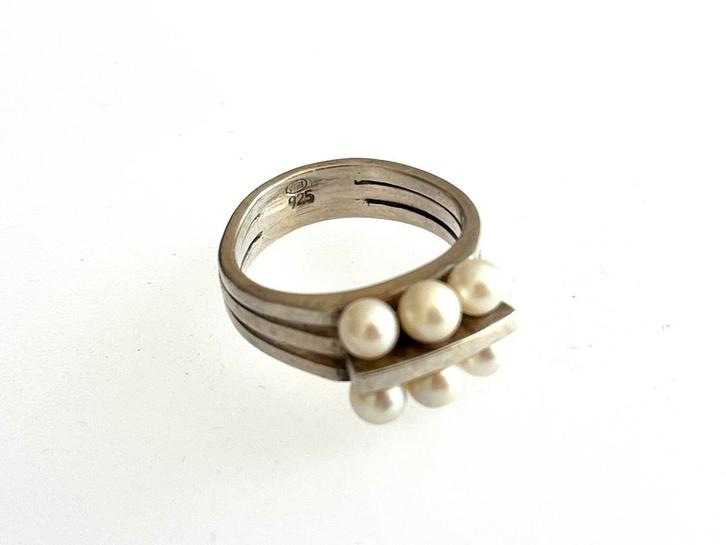 Vintage ring zilver Akoya parels, Sieraden, Tassen en Uiterlijk, Kettingen, Zo goed als nieuw, Zilver, Verzenden